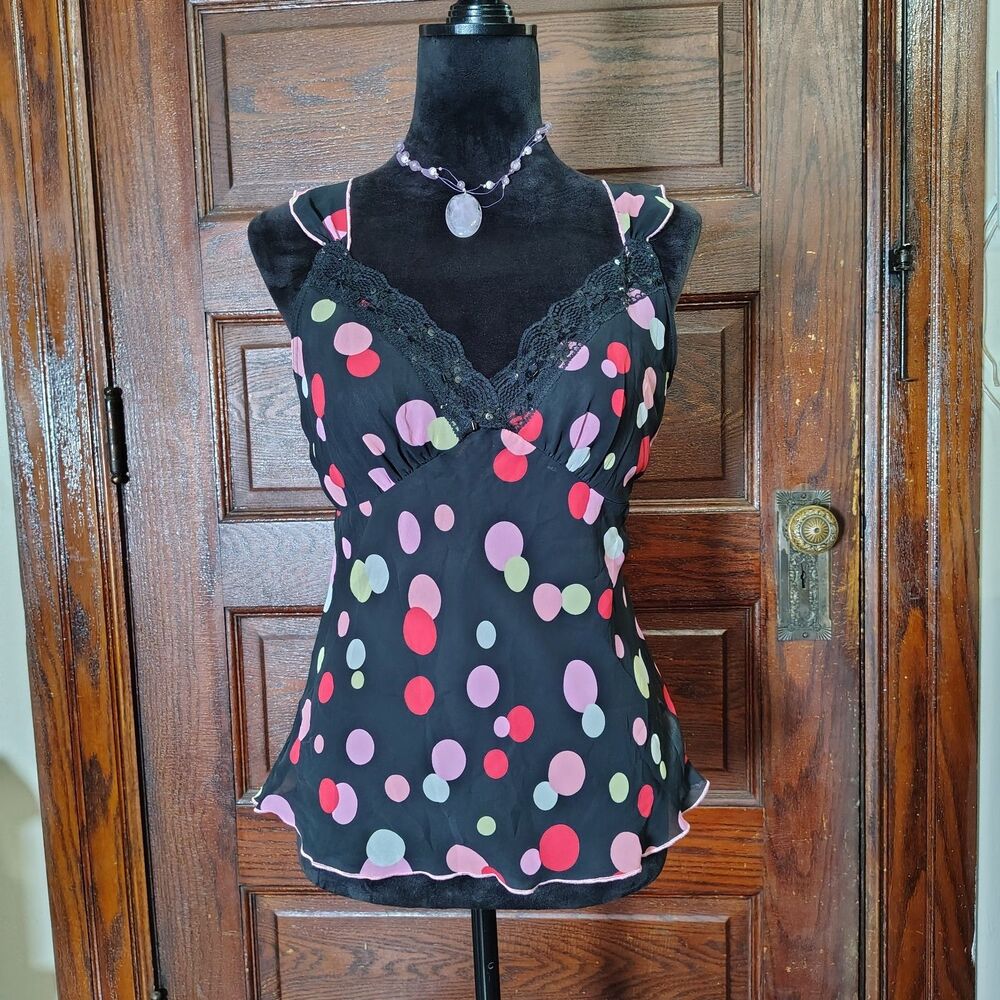 Y2K Coquette Multicolor Polka Dot Sheer Lace Sequin Tank Top /T768
